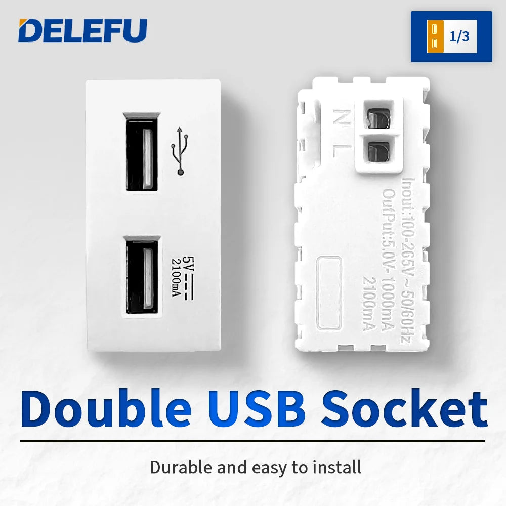 DELEFU Brazil Italian Chile Mexico Standard Free Combination Function USB Type C Key DIY Switch Socket 4*2 White 4*4 Fast Charge