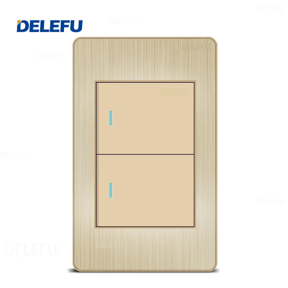 DELEFU Stainless Steel Gold Panel Series Brazil Standard Switch Socket Computer USB Type C Wall Power Socket