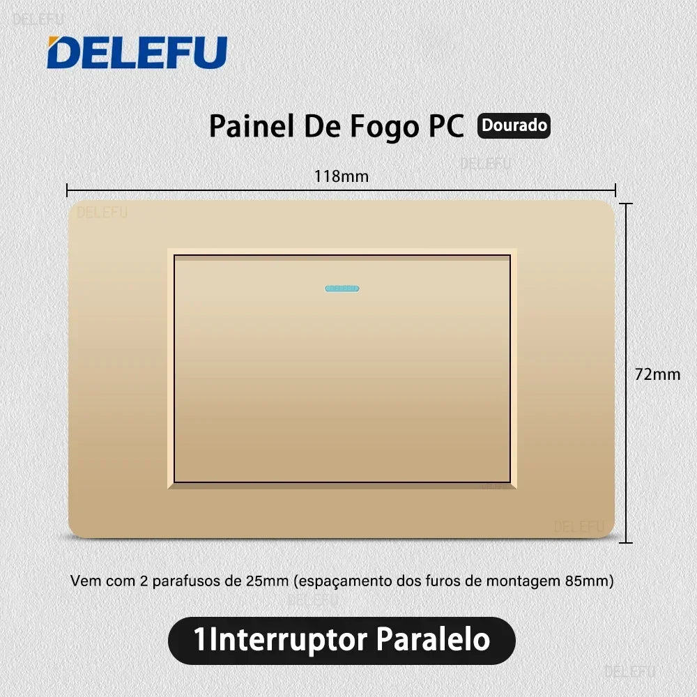 DELEFU PC Panel Fireproof Double USB Type C Charge Brazil Standard Outlet Gold Wall Power Light Switch Electrical Plug 10A 20A