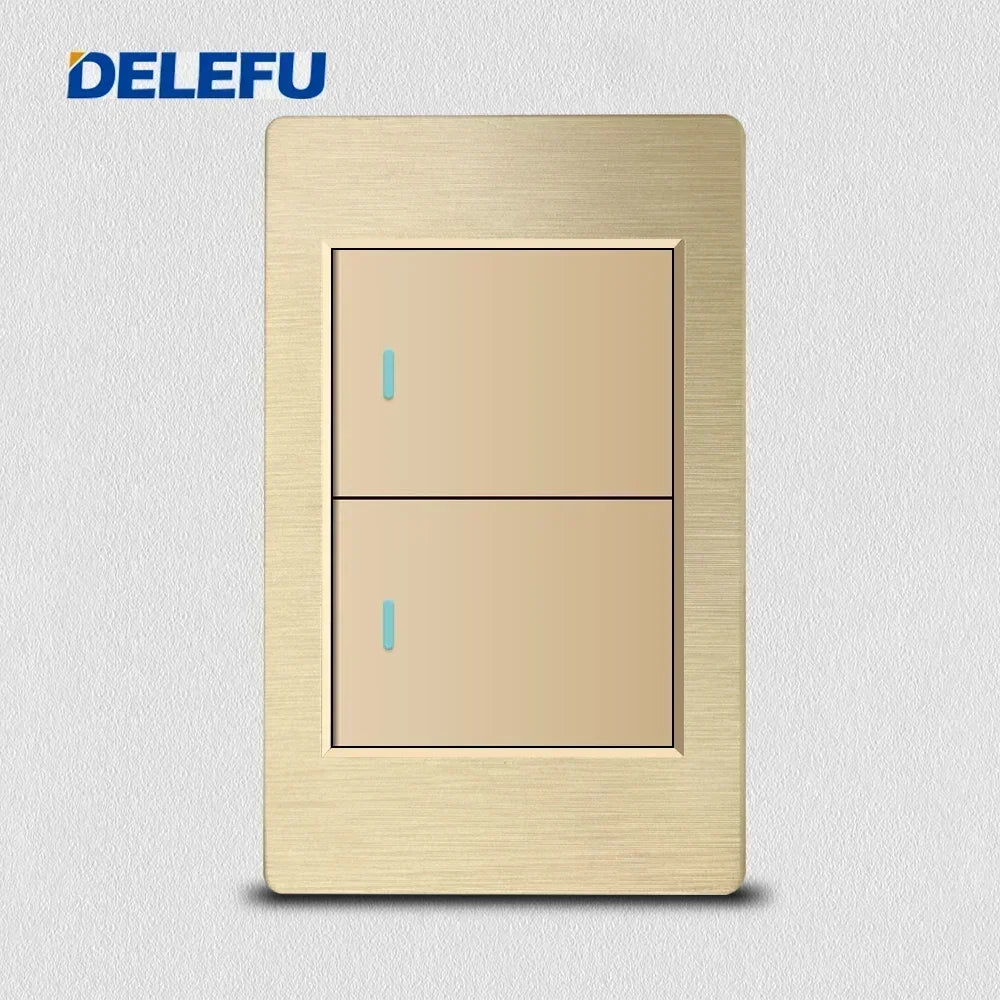 DELEFU Gold Fireproof PC Brushed Brazil Standard Socket Double USB Type C Wall Power Outlet Light On