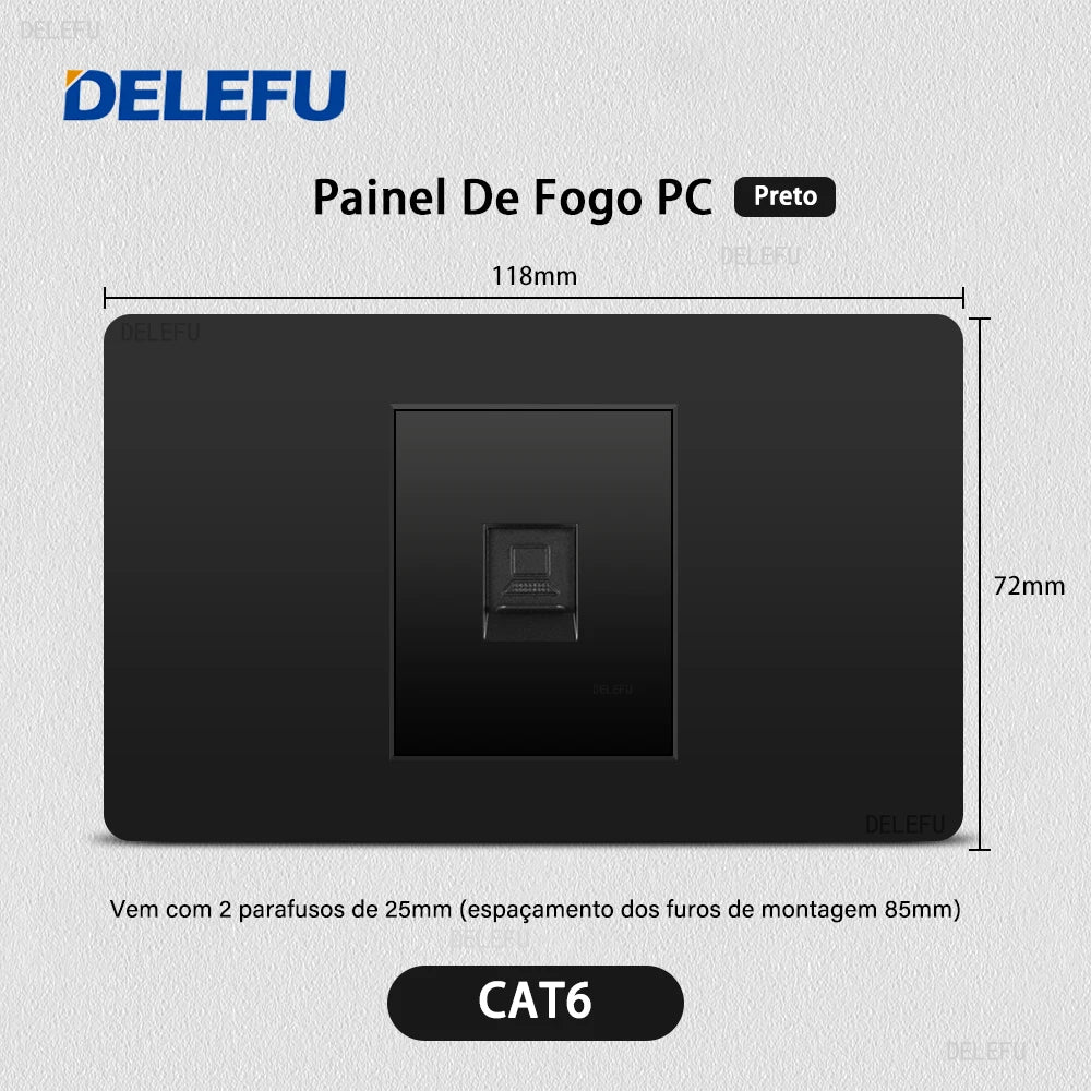 DELEFU PC Panel Fireproof Double USB Type C Charge Brazil Standard Outlet Black Wall Power Light Switch Electrical Plug  10A 20A