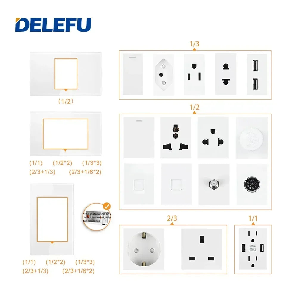 DELEFU Brazil Italian Chile Mexico Standard Free Combination Function USB Type C Key DIY Switch Socket 4*2 Gold 4*4 Fast Charge