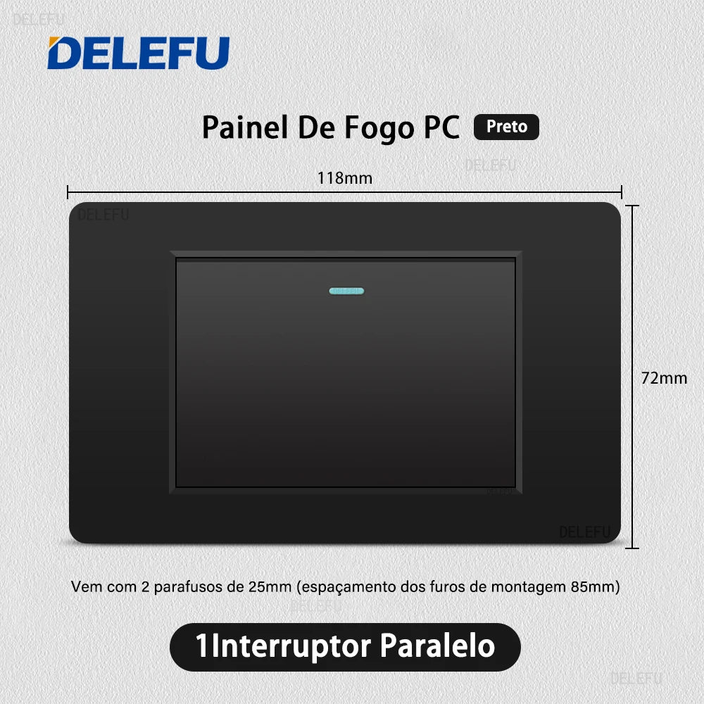 DELEFU PC Panel Fireproof Double USB Type C Charge Brazil Standard Outlet Black Wall Power Light Switch Electrical Plug  10A 20A