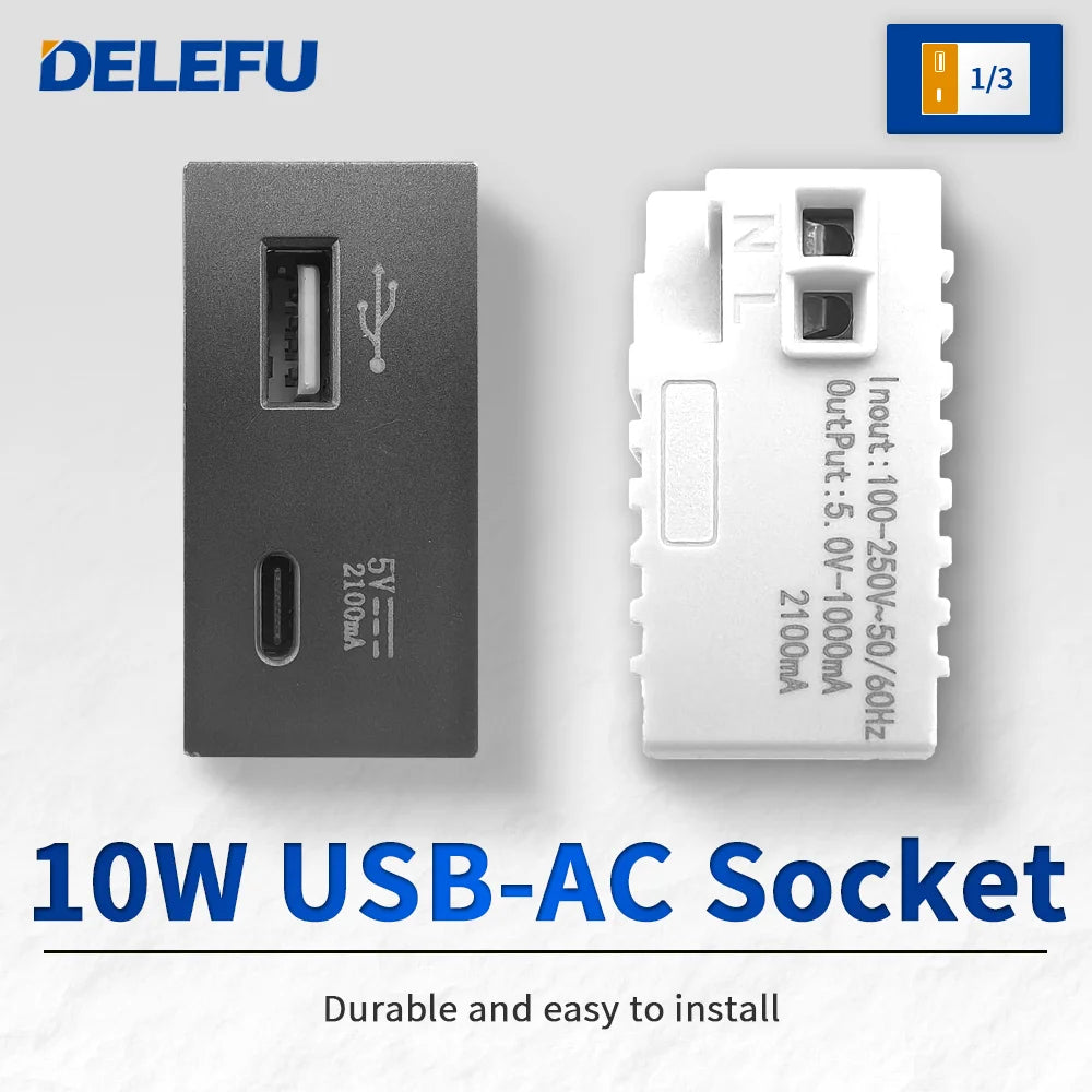 DELEFU Brazil Italian Chile Mexico Standard Free Combination Function USB Type C Key DIY Switch Socket 4*2 Gray 4*4 Fast Charge