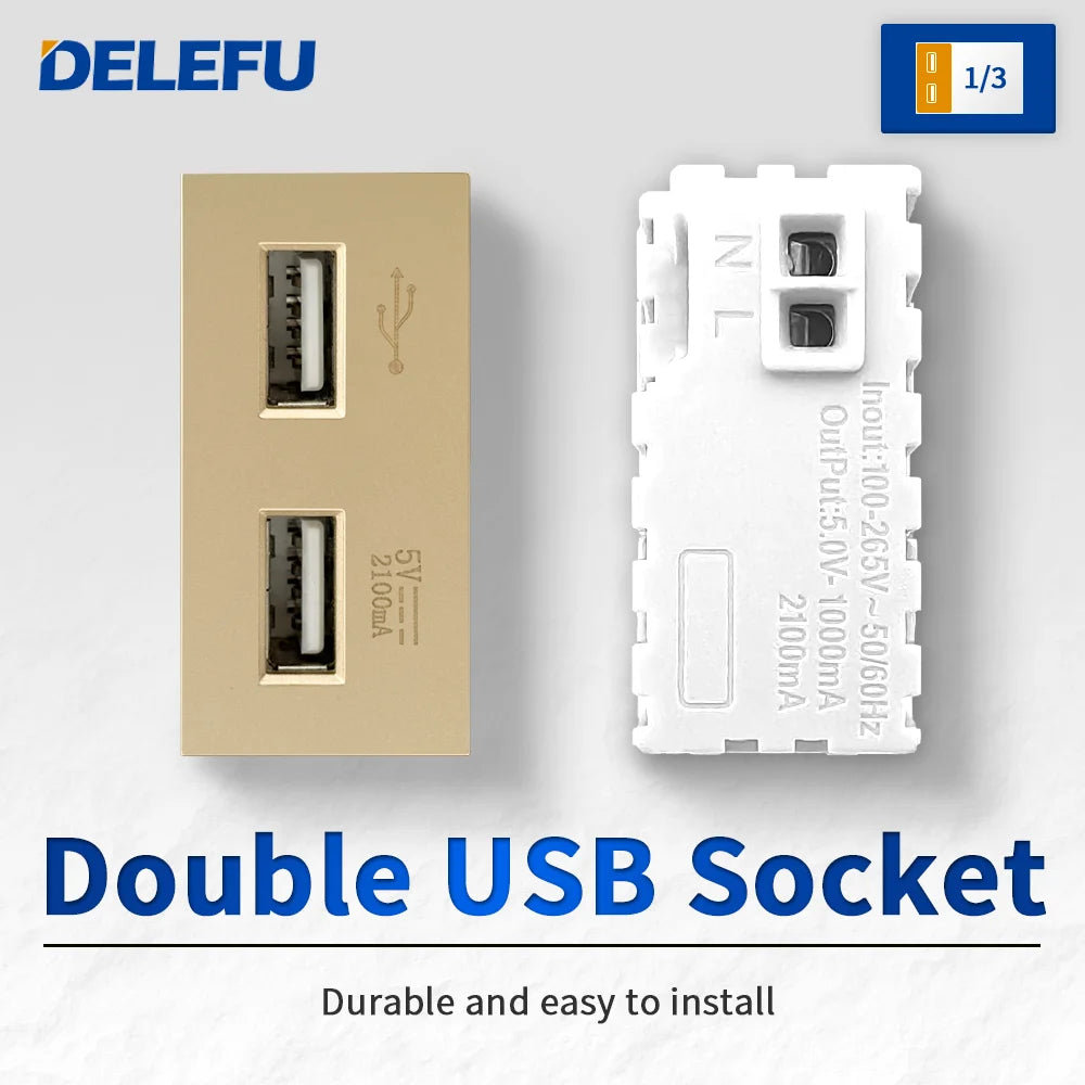 DELEFU Brazil Italian Chile Mexico Standard Free Combination Function USB Type C Key DIY Switch Socket 4*2 Gold 4*4 Fast Charge