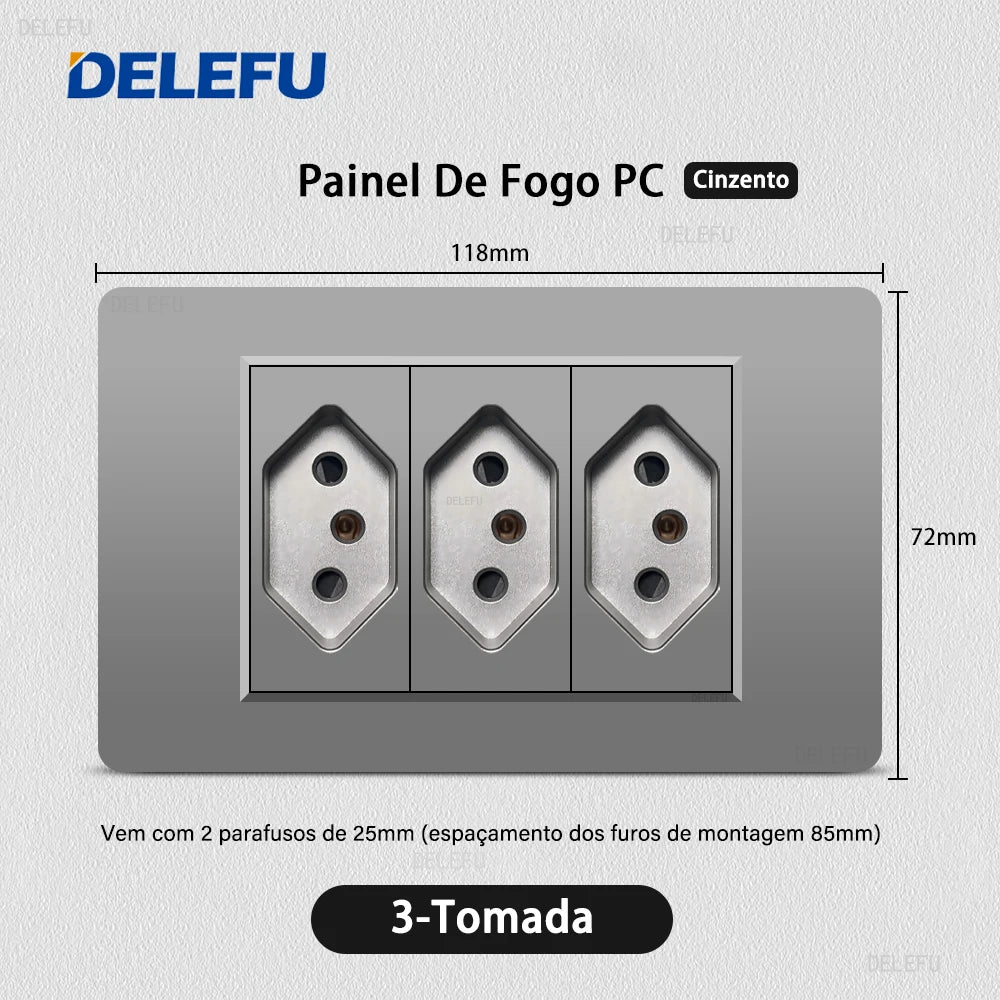 DELEFU Grey PC Panel Brazil Standard Outlet Double USB Type C Wall Power Socket Light Switch Home Office Electrical Plug 10A 20A