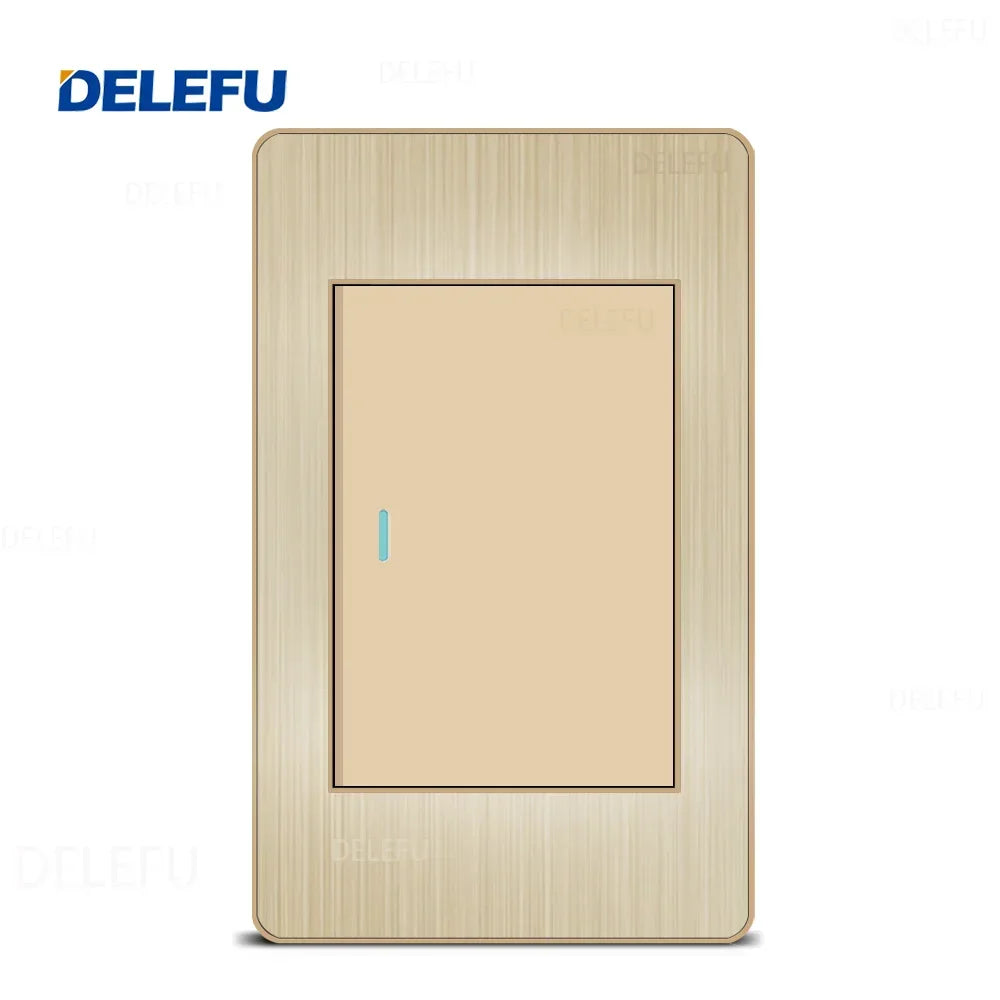 DELEFU Stainless Steel Gold Panel Series Brazil Standard Switch Socket Computer USB Type C Wall Power Socket
