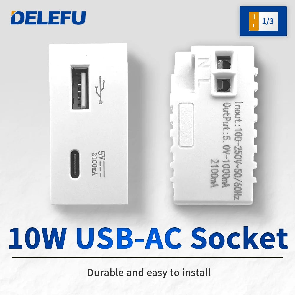 DELEFU Brazil Italian Chile Mexico Standard Free Combination Function USB Type C Key DIY Switch Socket 4*2 White 4*4 Fast Charge