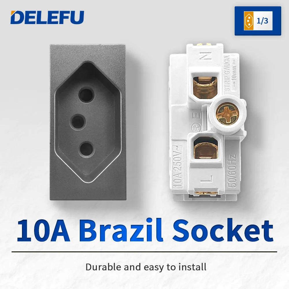 DELEFU Brazil Italian Chile Mexico Standard Free Combination Function USB Type C Key DIY Switch Socket 4*2 Gray 4*4 Fast Charge