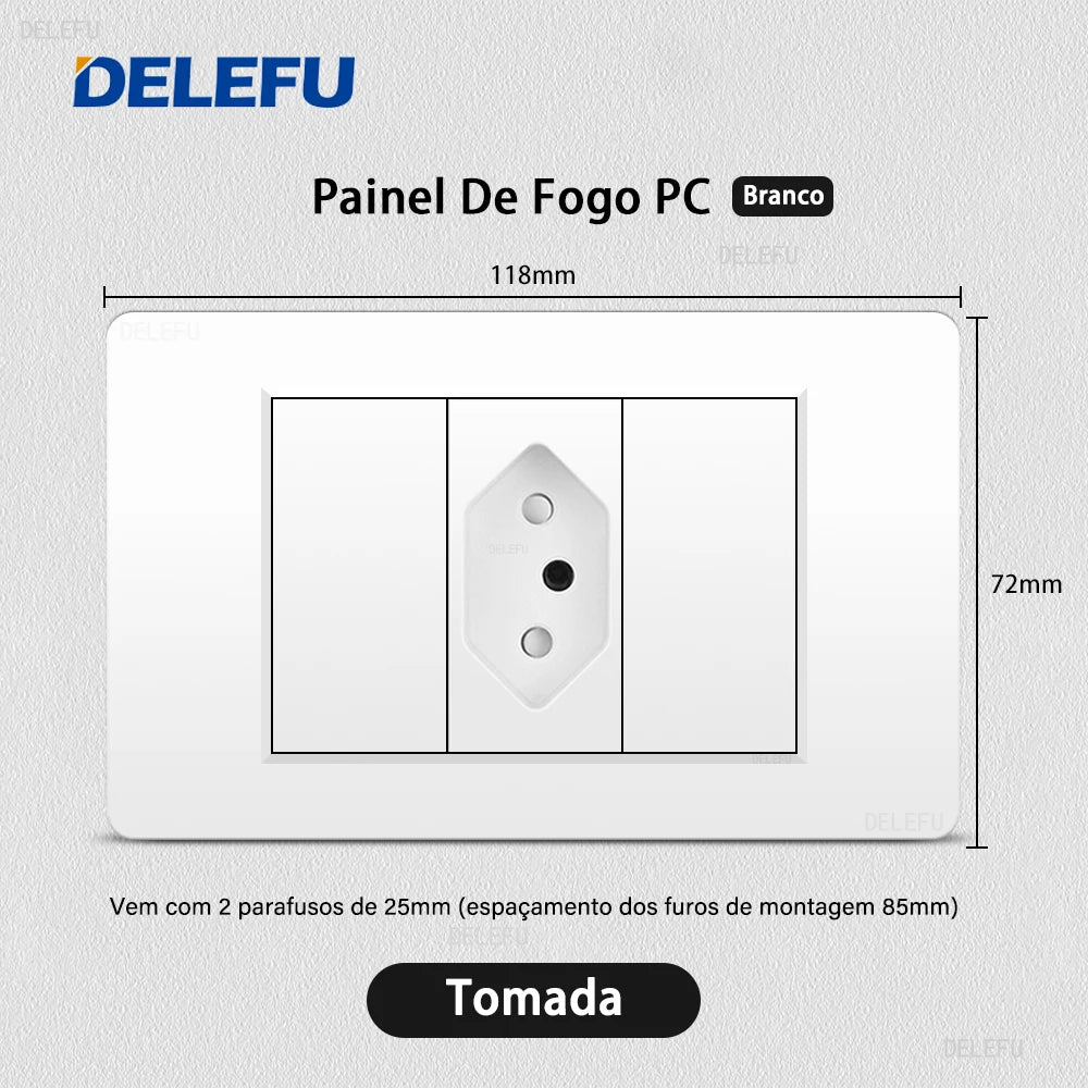 DELEFU White PC Panel Brazil Standard Outlet with Double USB Type C Wall Power Socket Smart Switch Tuya Wifi 10A 20A 118x72mm
