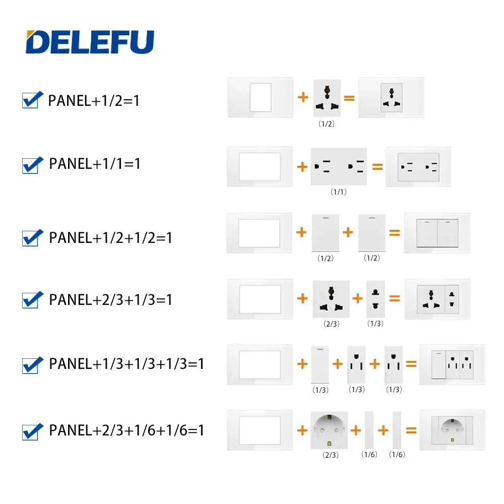 DELEFU Brazil Italian Chile Mexico Standard Free Combination Function USB Type C Key DIY Switch Socket 4*2 White 4*4 Fast Charge