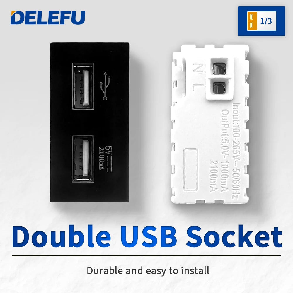DELEFU Brazil Italian Chile Mexico Standard Free Combination Function USB Type C Key DIY Switch Socket 4*2 Black 4*4 Fast Charge