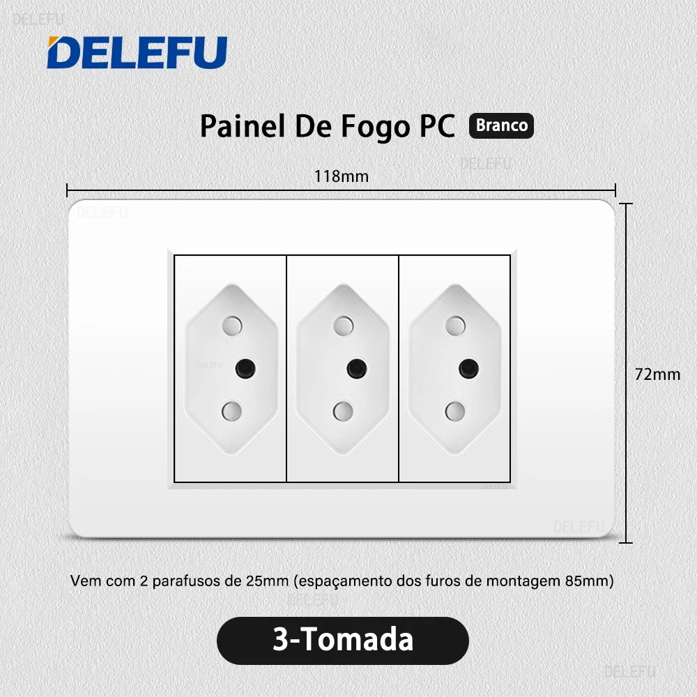 DELEFU White PC Panel Brazil Standard Outlet with Double USB Type C Wall Power Socket Smart Switch Tuya Wifi 10A 20A 118x72mm