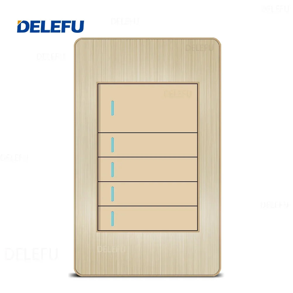 DELEFU Stainless Steel Gold Panel Series Brazil Standard Switch Socket Computer USB Type C Wall Power Socket