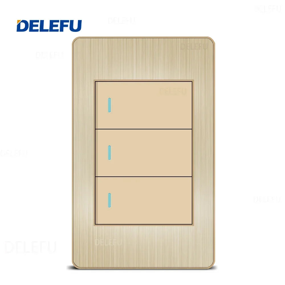 DELEFU Stainless Steel Gold Panel Series Brazil Standard Switch Socket Computer USB Type C Wall Power Socket