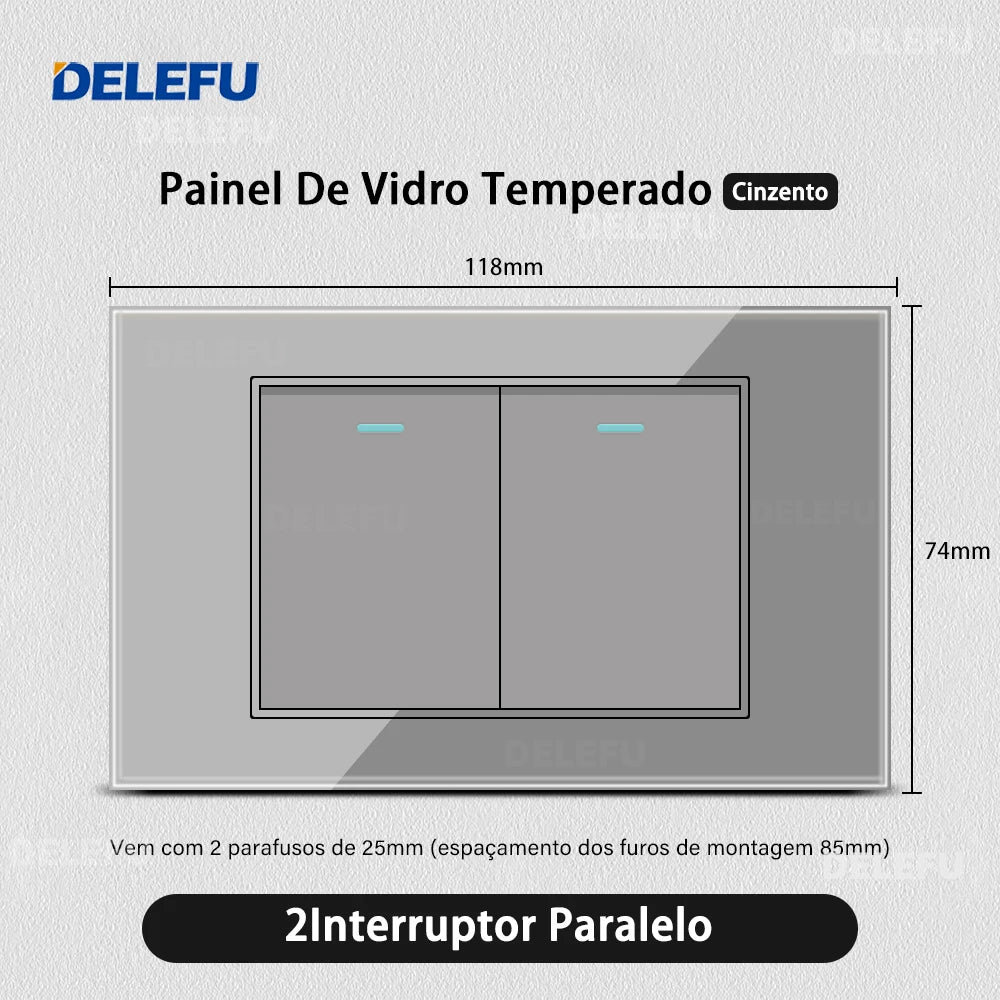 DELEFU Tempered Gray Glass Brazil Standard Outlet Dual Usb Type C Switzerland Wall Socket Light Switch Switzerland 118mm 10A 20A