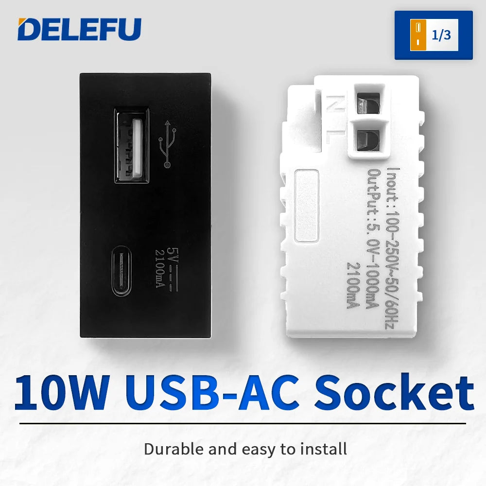 DELEFU Brazil Italian Chile Mexico Standard Free Combination Function USB Type C Key DIY Switch Socket 4*2 Black 4*4 Fast Charge