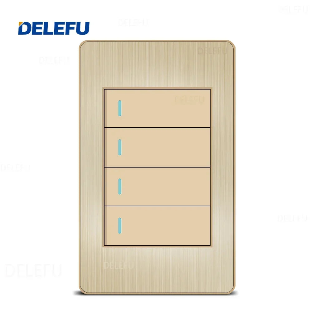 DELEFU Stainless Steel Gold Panel Series Brazil Standard Switch Socket Computer USB Type C Wall Power Socket