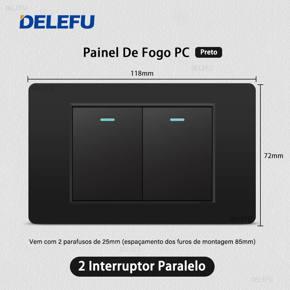 DELEFU PC Panel Fireproof Double USB Type C Charge Brazil Standard Outlet Black Wall Power Light Switch Electrical Plug  10A 20A