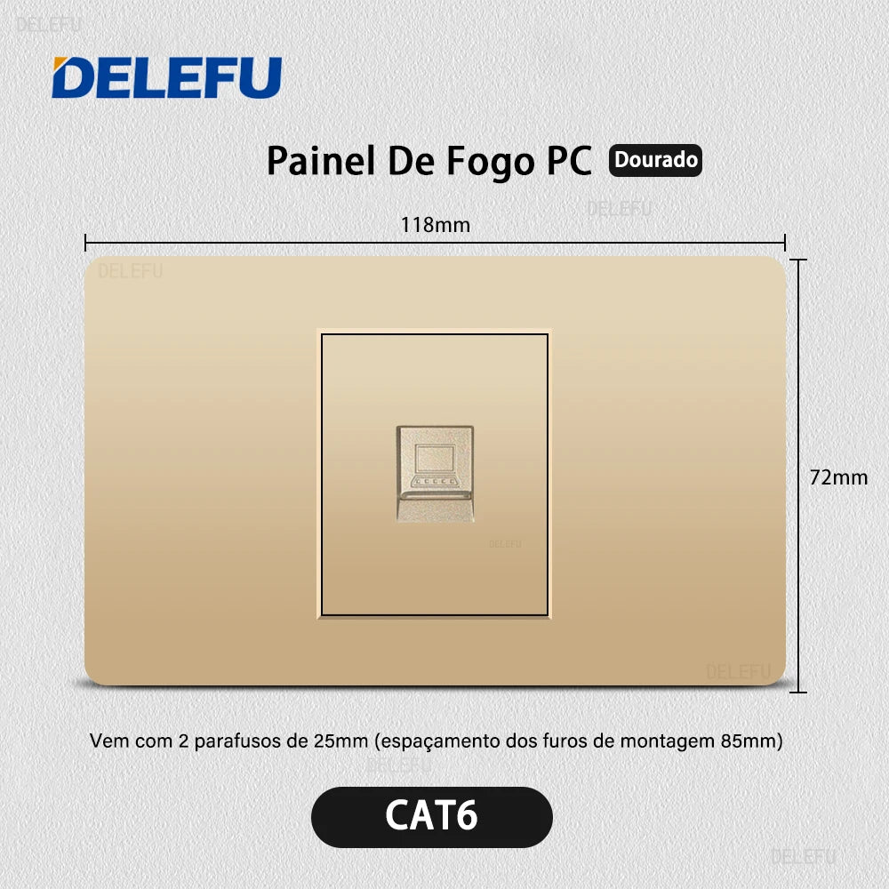 DELEFU PC Panel Fireproof Double USB Type C Charge Brazil Standard Outlet Gold Wall Power Light Switch Electrical Plug 10A 20A