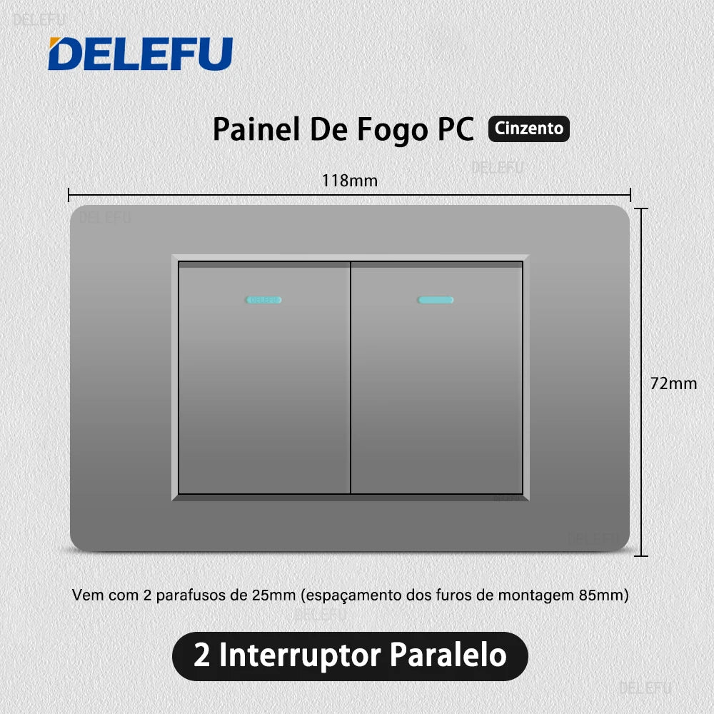 DELEFU Grey PC Panel Brazil Standard Outlet Double USB Type C Wall Power Socket Light Switch Home Office Electrical Plug 10A 20A