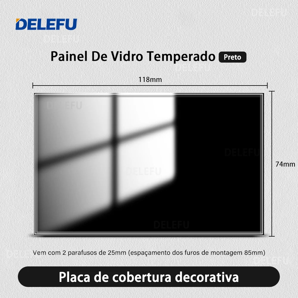 DELEFU 4*2 Black Tempered Glass Brazil Standard Outlet Dual Usb Type C Wall Socket Light Switch Switzerland 10A 20A