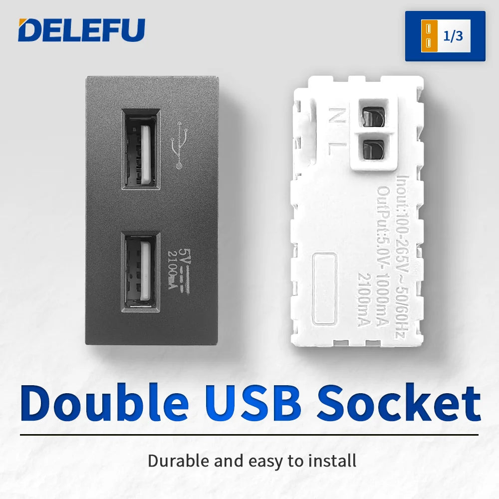 DELEFU Brazil Italian Chile Mexico Standard Free Combination Function USB Type C Key DIY Switch Socket 4*2 Gray 4*4 Fast Charge