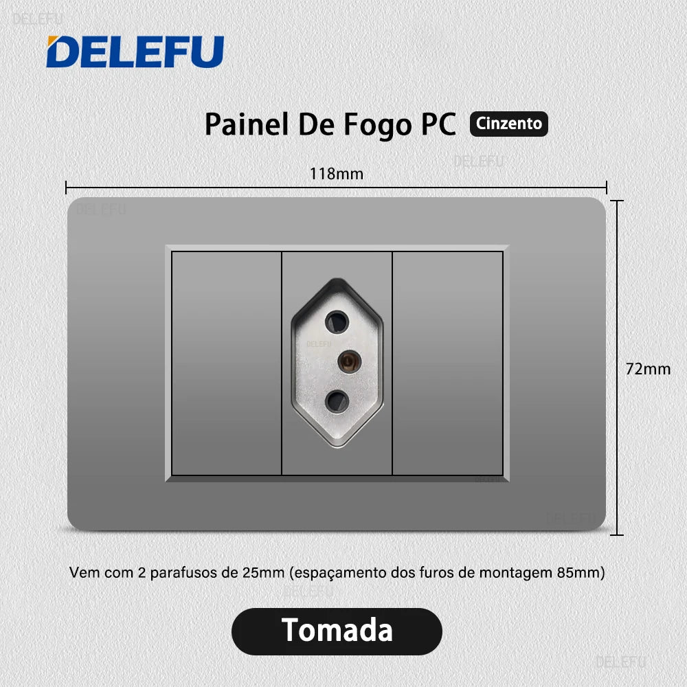 DELEFU Grey PC Panel Brazil Standard Outlet Double USB Type C Wall Power Socket Light Switch Home Office Electrical Plug 10A 20A