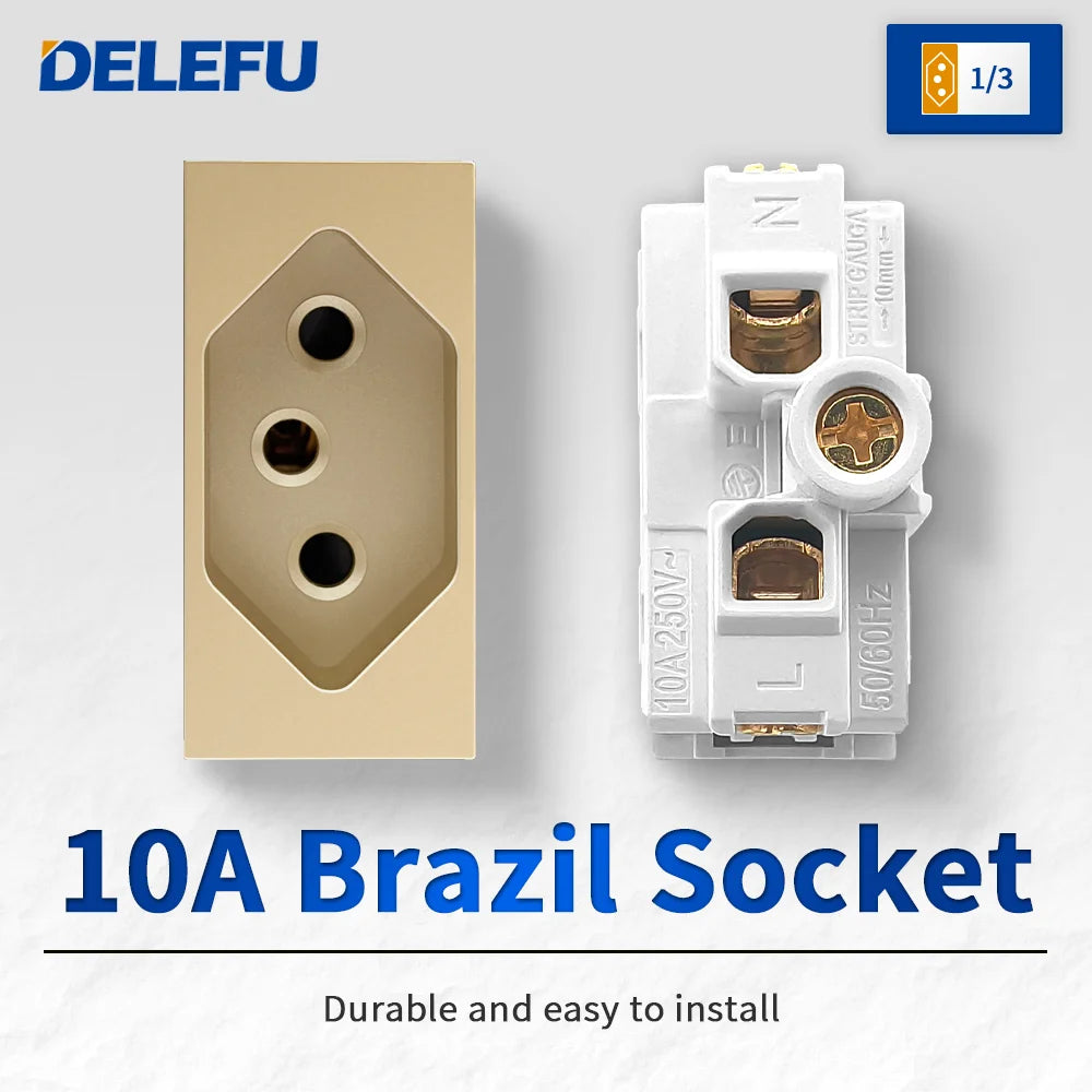 DELEFU Brazil Italian Chile Mexico Standard Free Combination Function USB Type C Key DIY Switch Socket 4*2 Gold 4*4 Fast Charge
