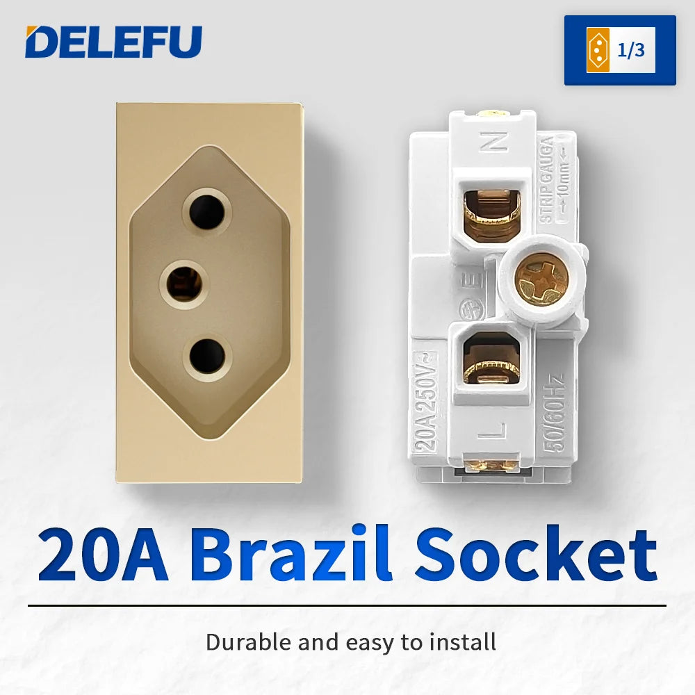 DELEFU Brazil Italian Chile Mexico Standard Free Combination Function USB Type C Key DIY Switch Socket 4*2 Gold 4*4 Fast Charge