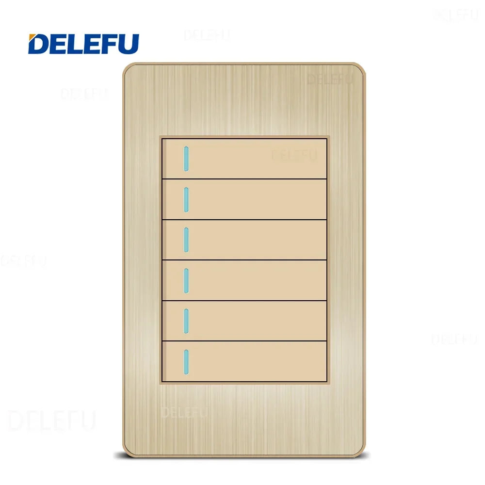 DELEFU Stainless Steel Gold Panel Series Brazil Standard Switch Socket Computer USB Type C Wall Power Socket