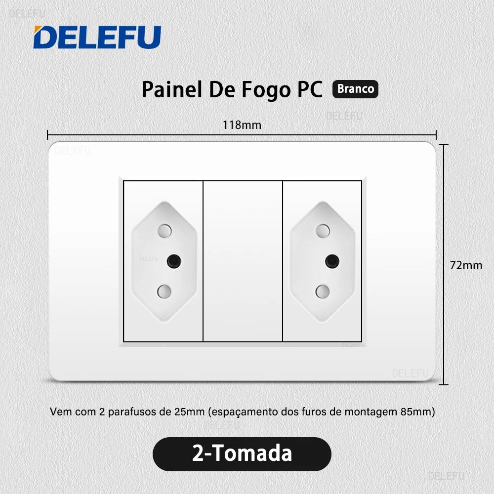 DELEFU White PC Panel Brazil Standard Outlet with Double USB Type C Wall Power Socket Smart Switch Tuya Wifi 10A 20A 118x72mm