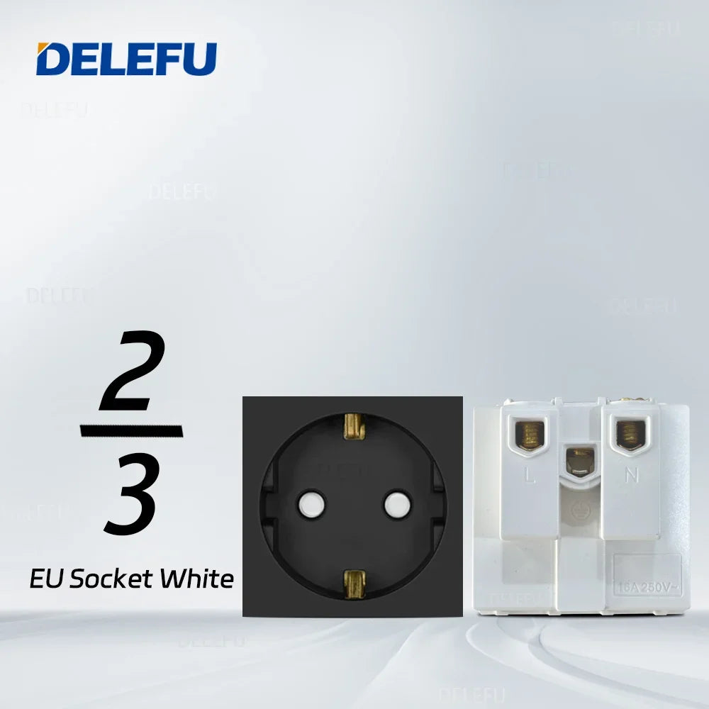 DELEFU Brazil Italian Chile Mexico Standard Free Combination Function USB Type C Key DIY Switch Socket 4*2 Black 4*4 Fast Charge