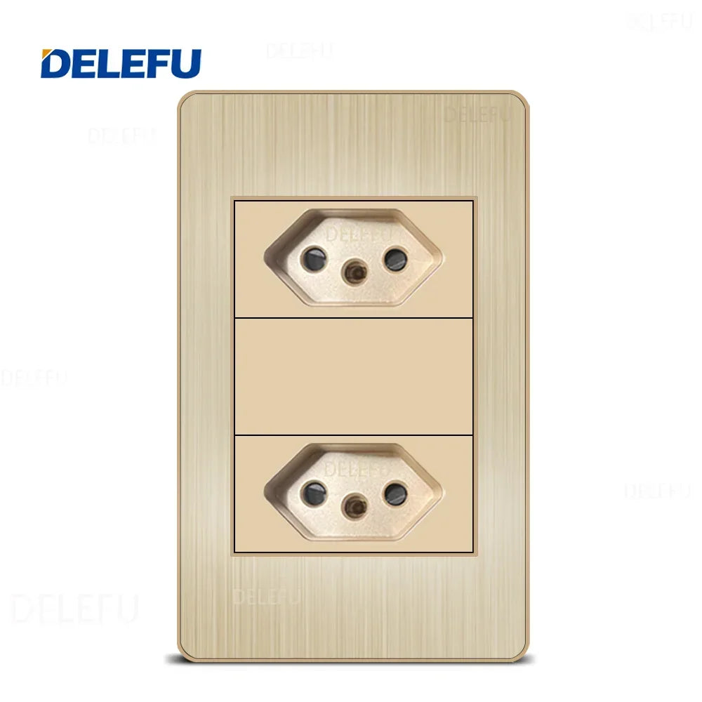 DELEFU Stainless Steel Gold Panel Series Brazil Standard Switch Socket Computer USB Type C Wall Power Socket