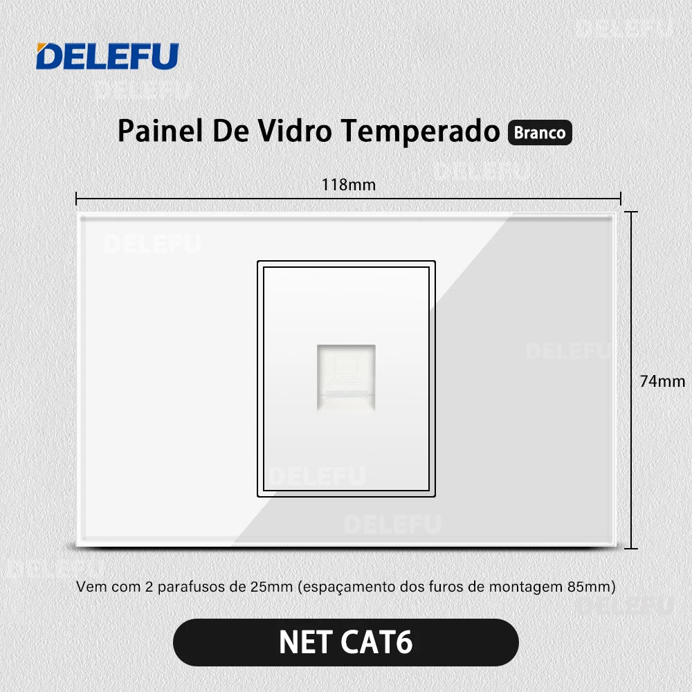 DELEFU 4*2 White Tempered Glass Brazil Standard Outlet with Double USB Type C Wall Power Socket Smart Switch Tuya Wifi 10A 20A