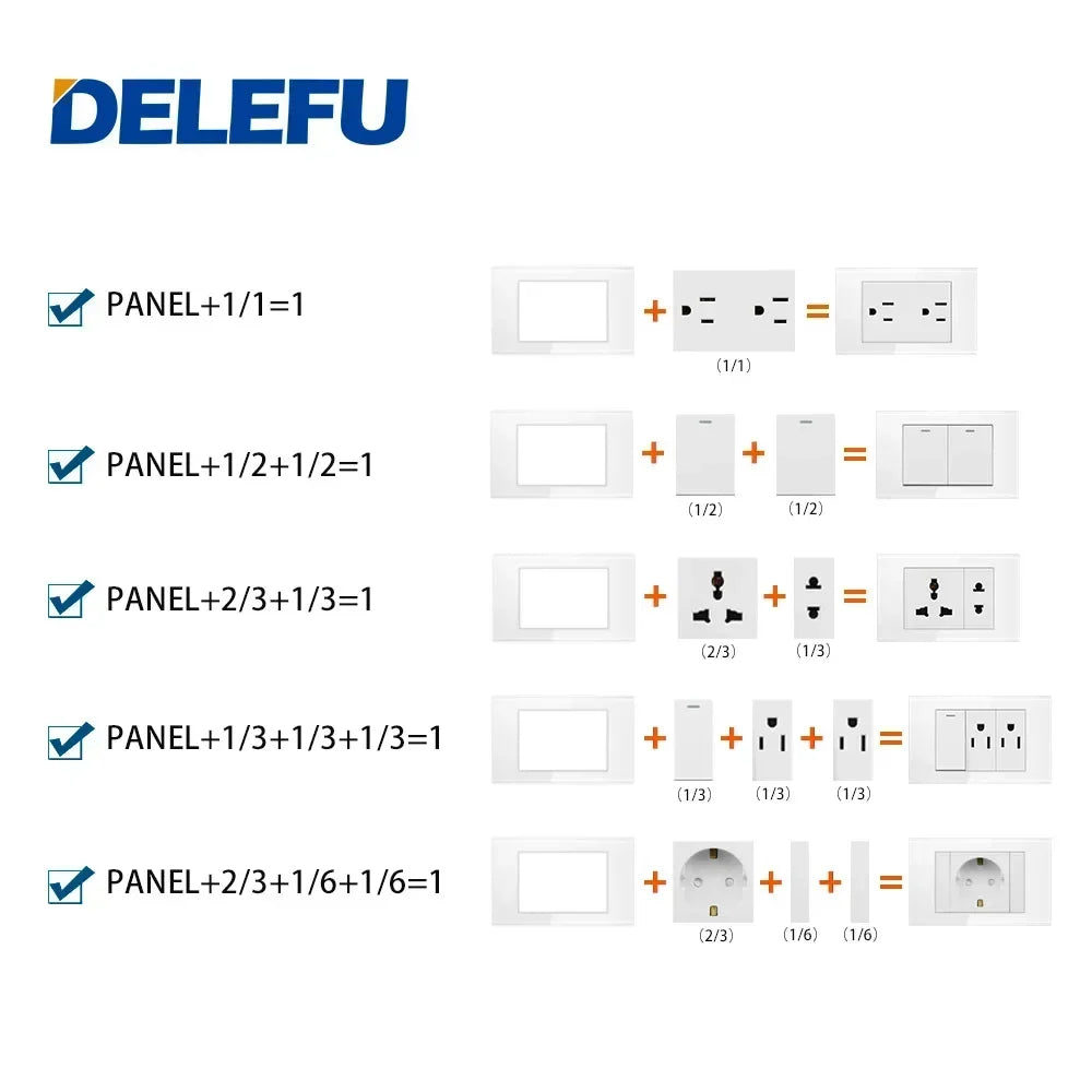 DELEFU Brazil Italian Chile Mexico Standard Free Combination Function USB Type C Key DIY Switch Socket 4*2 Black 4*4 Fast Charge