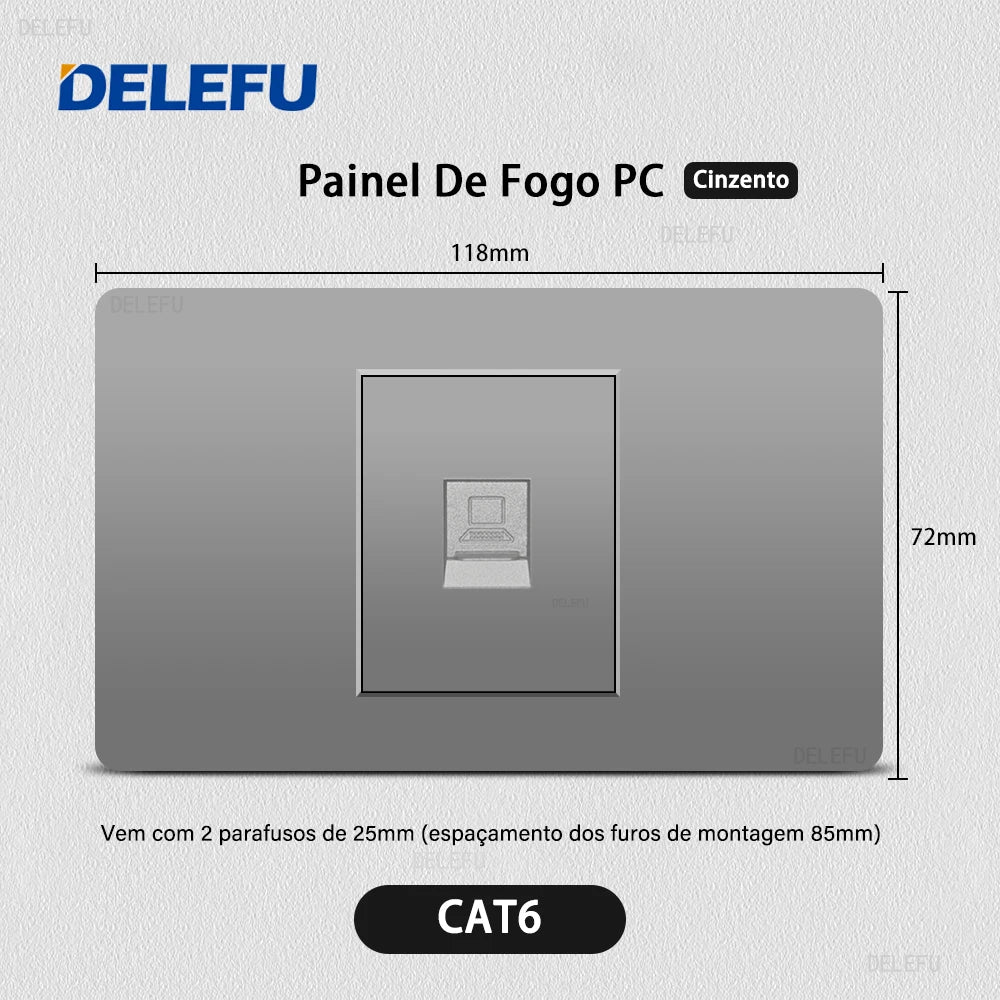 DELEFU Grey PC Panel Brazil Standard Outlet Double USB Type C Wall Power Socket Light Switch Home Office Electrical Plug 10A 20A