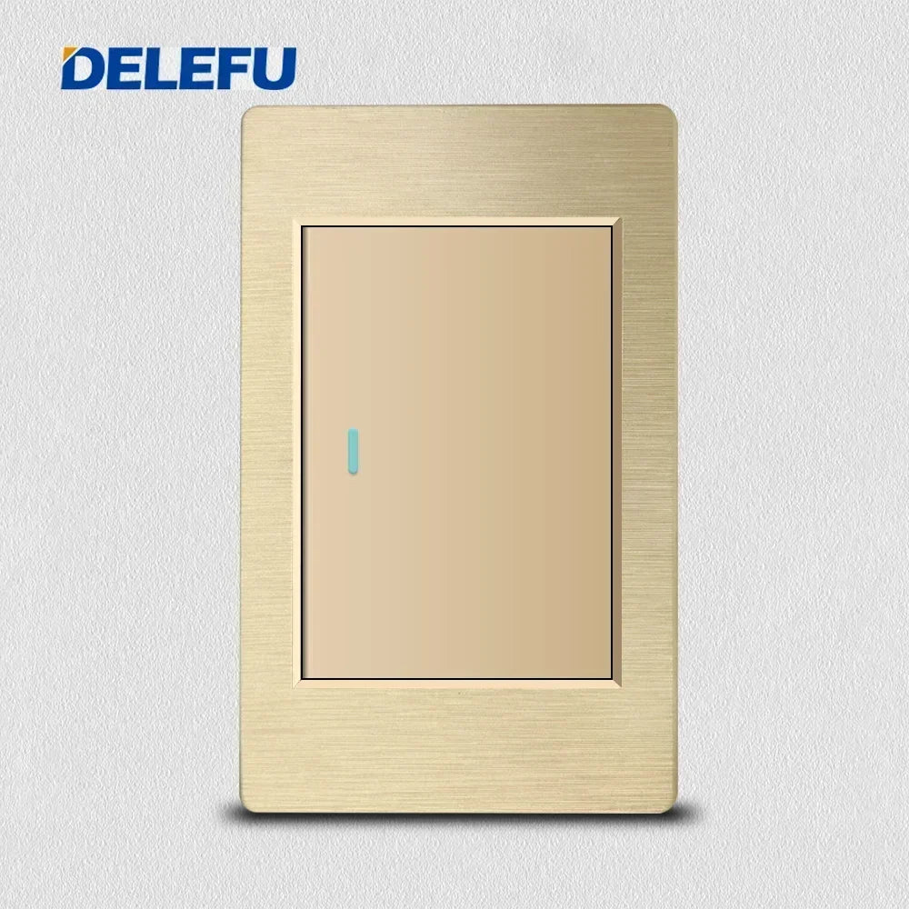 DELEFU Gold Fireproof PC Brushed Brazil Standard Socket Double USB Type C Wall Power Outlet Light On