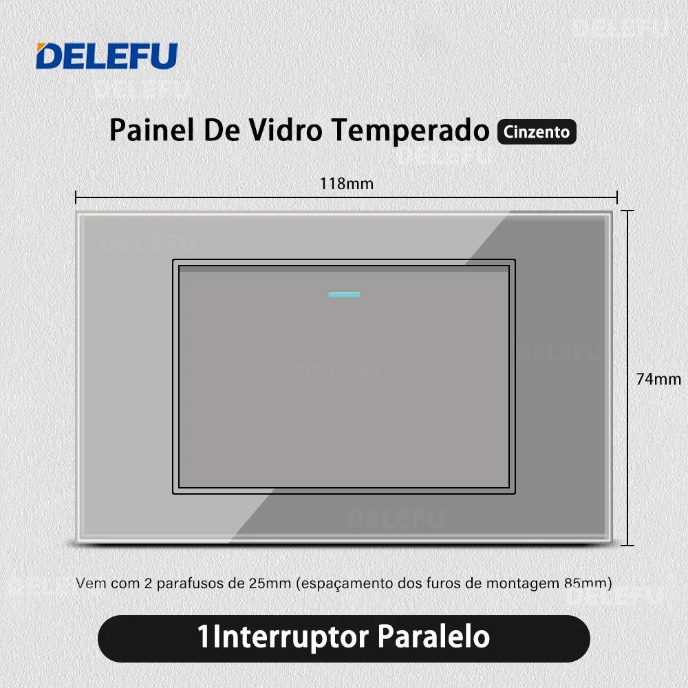 DELEFU Tempered Gray Glass Brazil Standard Outlet Dual Usb Type C Switzerland Wall Socket Light Switch Switzerland 118mm 10A 20A