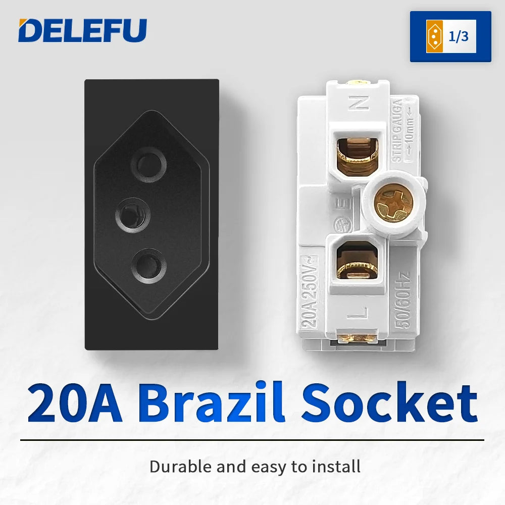 DELEFU Brazil Italian Chile Mexico Standard Free Combination Function USB Type C Key DIY Switch Socket 4*2 Black 4*4 Fast Charge