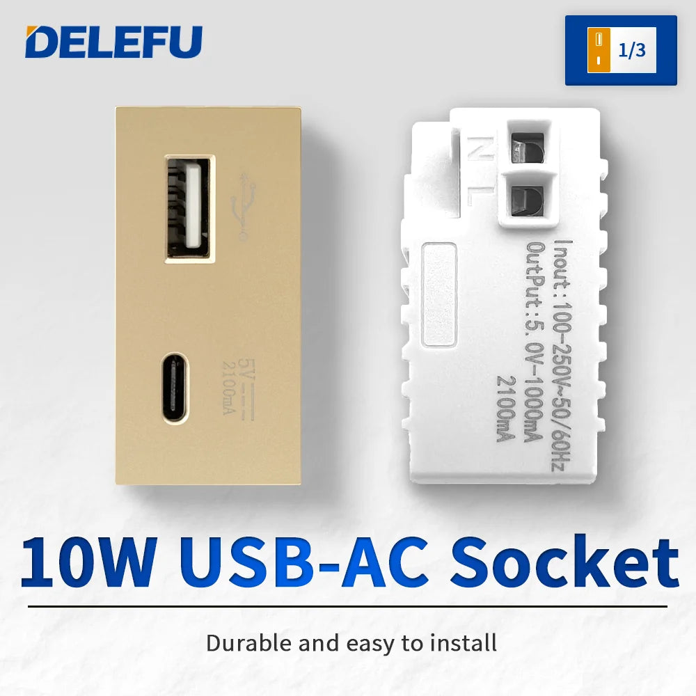 DELEFU Brazil Italian Chile Mexico Standard Free Combination Function USB Type C Key DIY Switch Socket 4*2 Gold 4*4 Fast Charge