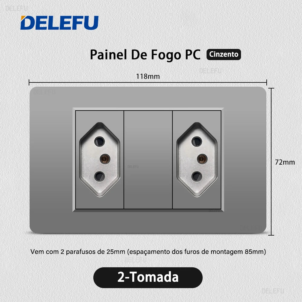DELEFU Grey PC Panel Brazil Standard Outlet Double USB Type C Wall Power Socket Light Switch Home Office Electrical Plug 10A 20A