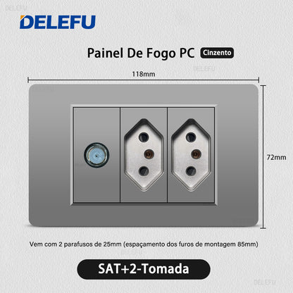 DELEFU À Prova De Fogo PC Brasil Soquete Padrão Duplo USB Tipo-c Interruptor 4 * 2 Cinza 10A 20A
