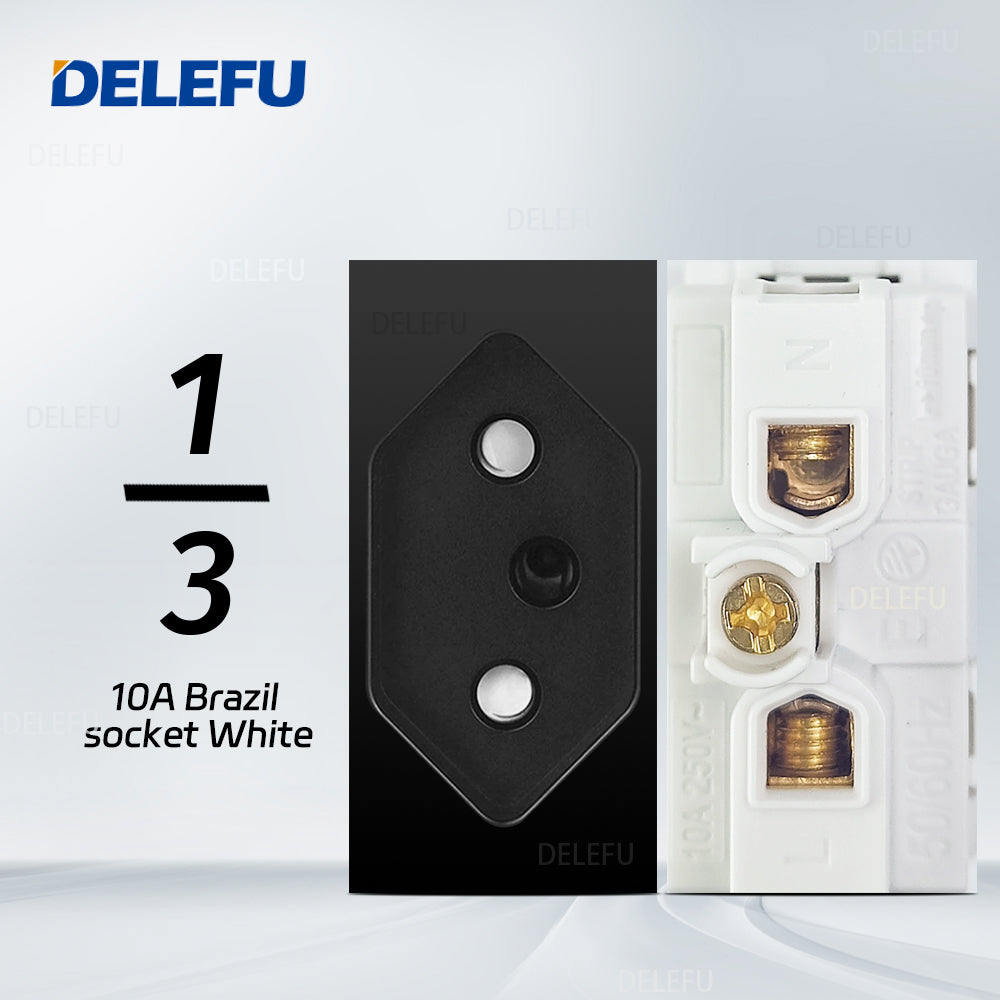 DELEFU Brasil 10A 20A Padrão Combinação Livre Preto 118mm * 72mm DIY Switch CAT6 Computador TV Telefone Satélite Tomada de Parede