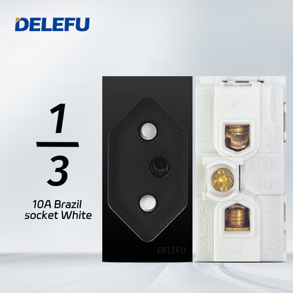 DELEFU Brasil 10A 20A Padrão Combinação Livre Preto 118mm * 72mm DIY Switch CAT6 Computador TV Telefone Satélite Tomada de Parede