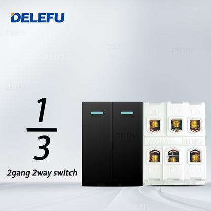DELEFU Brasil 10A 20A Padrão Combinação Livre Preto 118mm * 72mm DIY Switch CAT6 Computador TV Telefone Satélite Tomada de Parede
