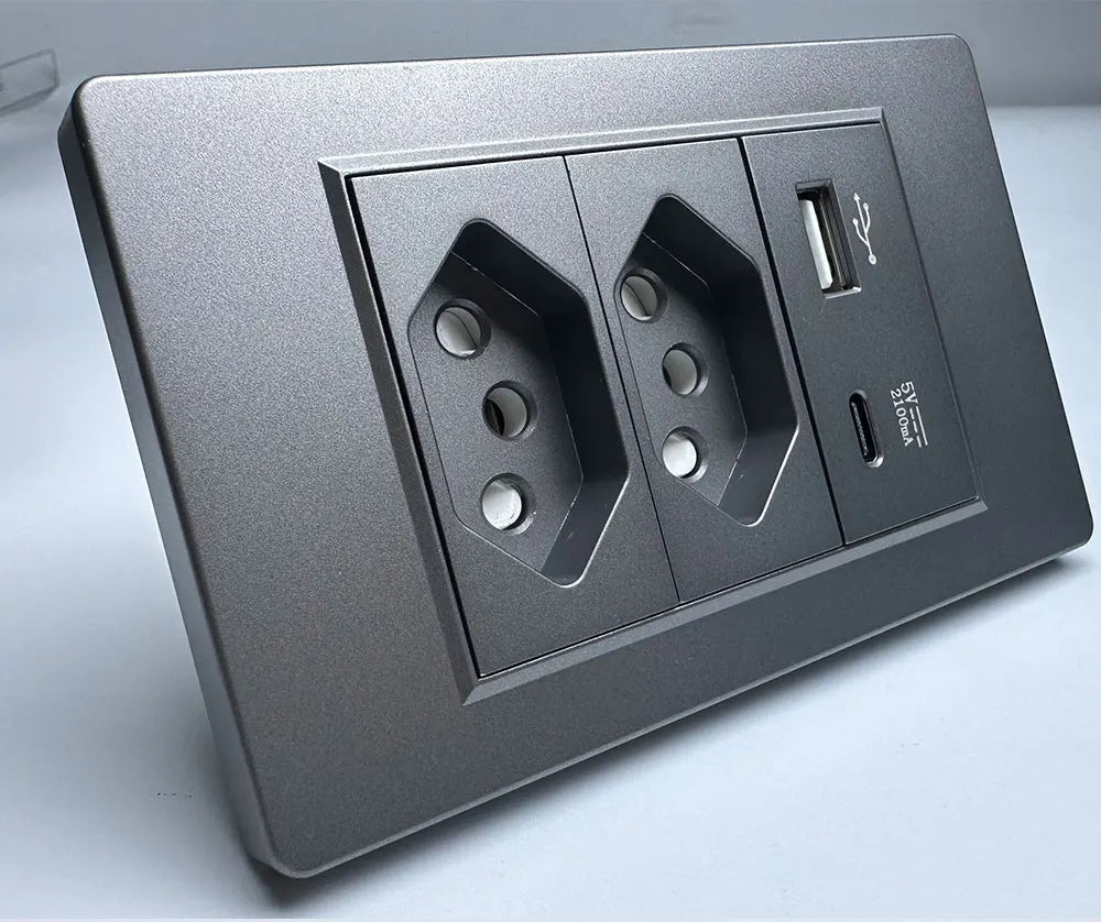 DELEFU À Prova De Fogo PC Brasil Soquete Padrão Duplo USB Tipo-c Interruptor 4 * 2 Cinza 10A 20A