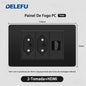 DELEFU À Prova De Fogo PC Brasil Soquete Padrão Duplo USB Tipo-c Interruptor 4 * 2 Preto 10A 20A