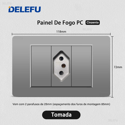 DELEFU À Prova De Fogo PC Brasil Soquete Padrão Duplo USB Tipo-c Interruptor 4 * 2 Cinza 10A 20A