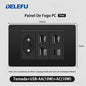 DELEFU À Prova De Fogo PC Brasil Soquete Padrão Duplo USB Tipo-c Interruptor 4 * 2 Preto 10A 20A